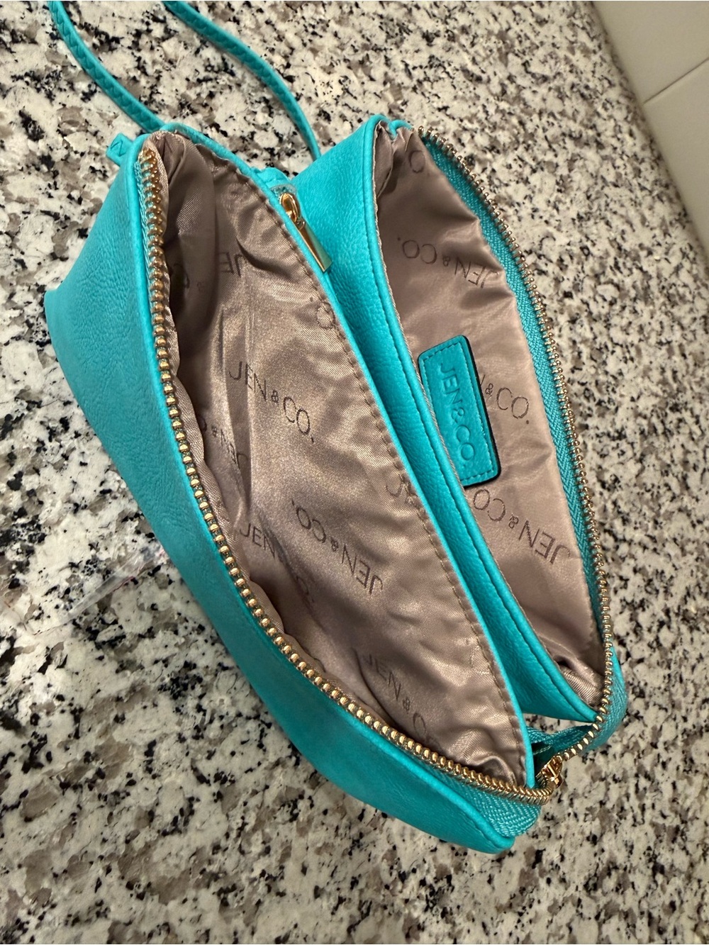 Jen&Co Teal Leather Crossbody Bag
